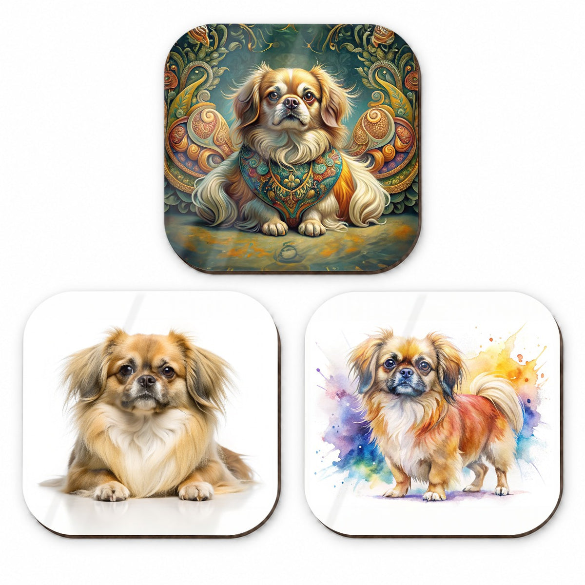 Tibetan Spaniel Dog Modern Photo Art Fridge Magnet Set
