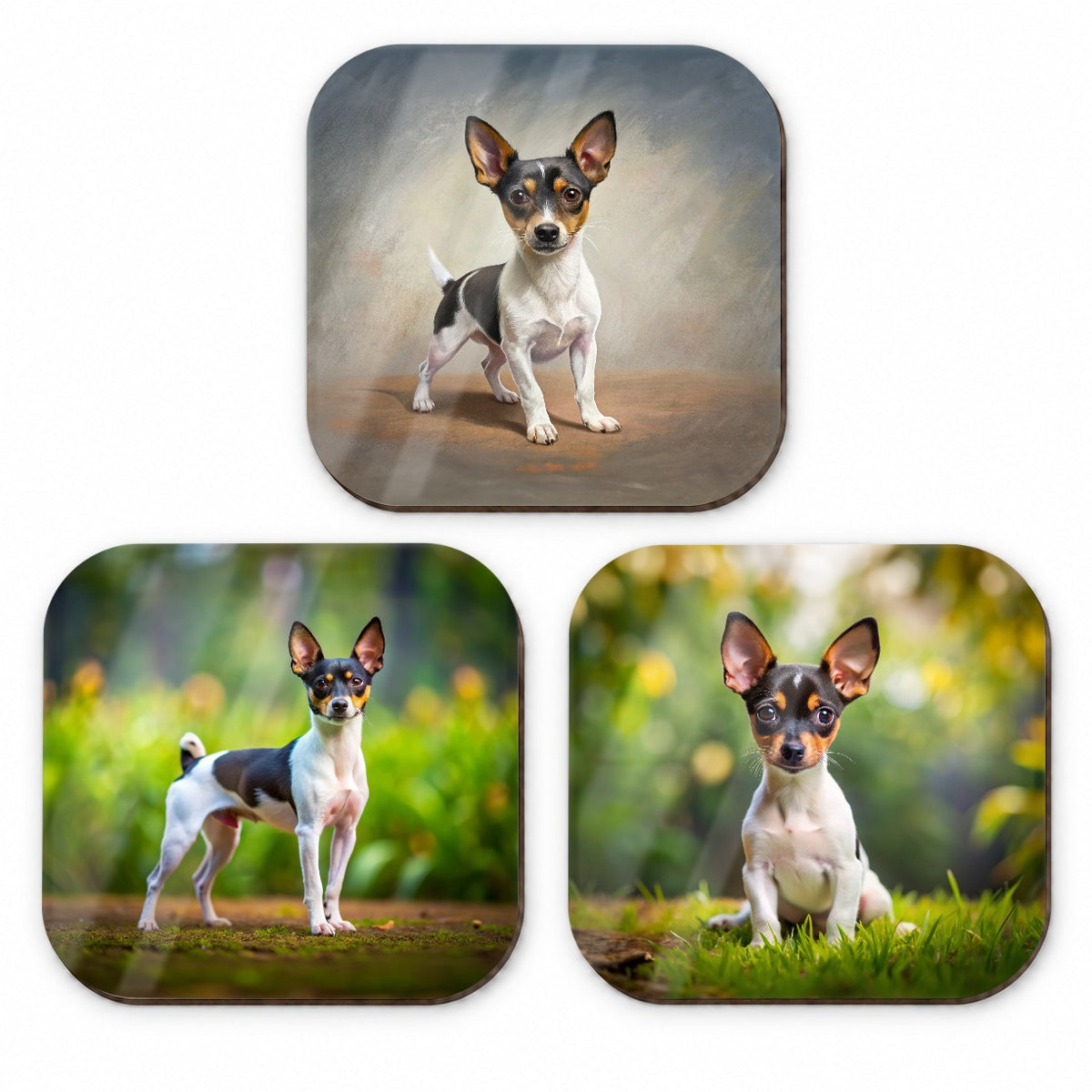 Toy Fox Terrier Dog Photo Illustration Fridge Magnet Set
