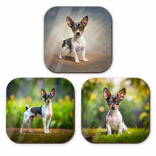 Toy Fox Terrier Dog Photo Illustration Fridge Magnet Set