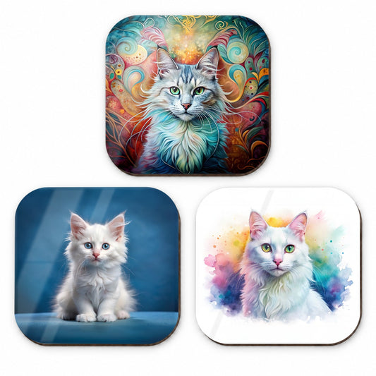 Turkish Angora Cat Modern Photo Art Fridge Magnet Set