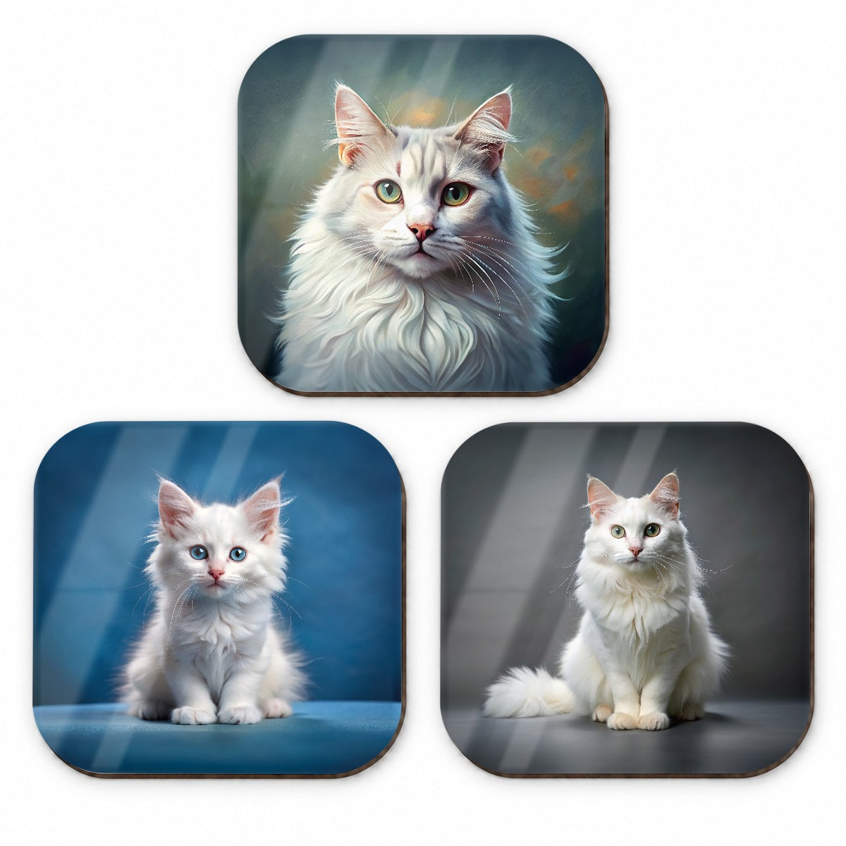 Turkish Angora Cat Photo Illustration Fridge Magnet Set