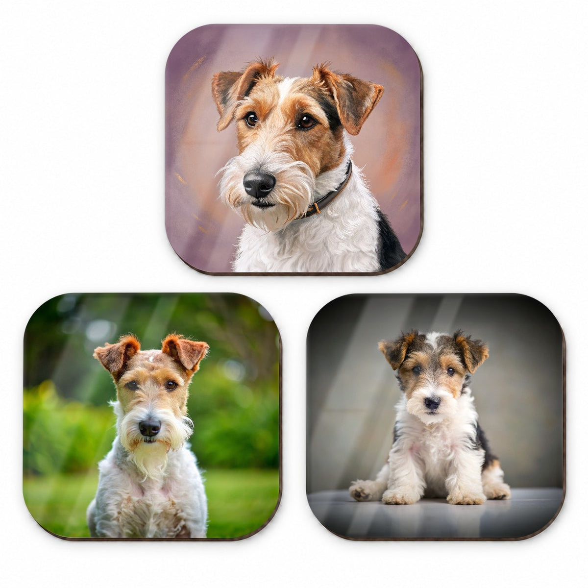 Wire Fox Terrier Dog Photo Illustration Fridge Magnet Set