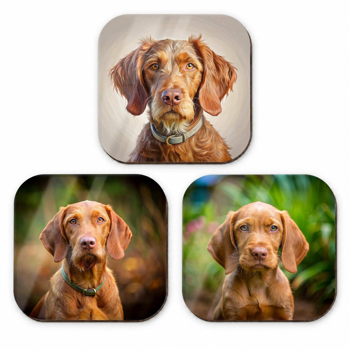Wirehaired Vizsla Dog Photo Illustration Fridge Magnet Set