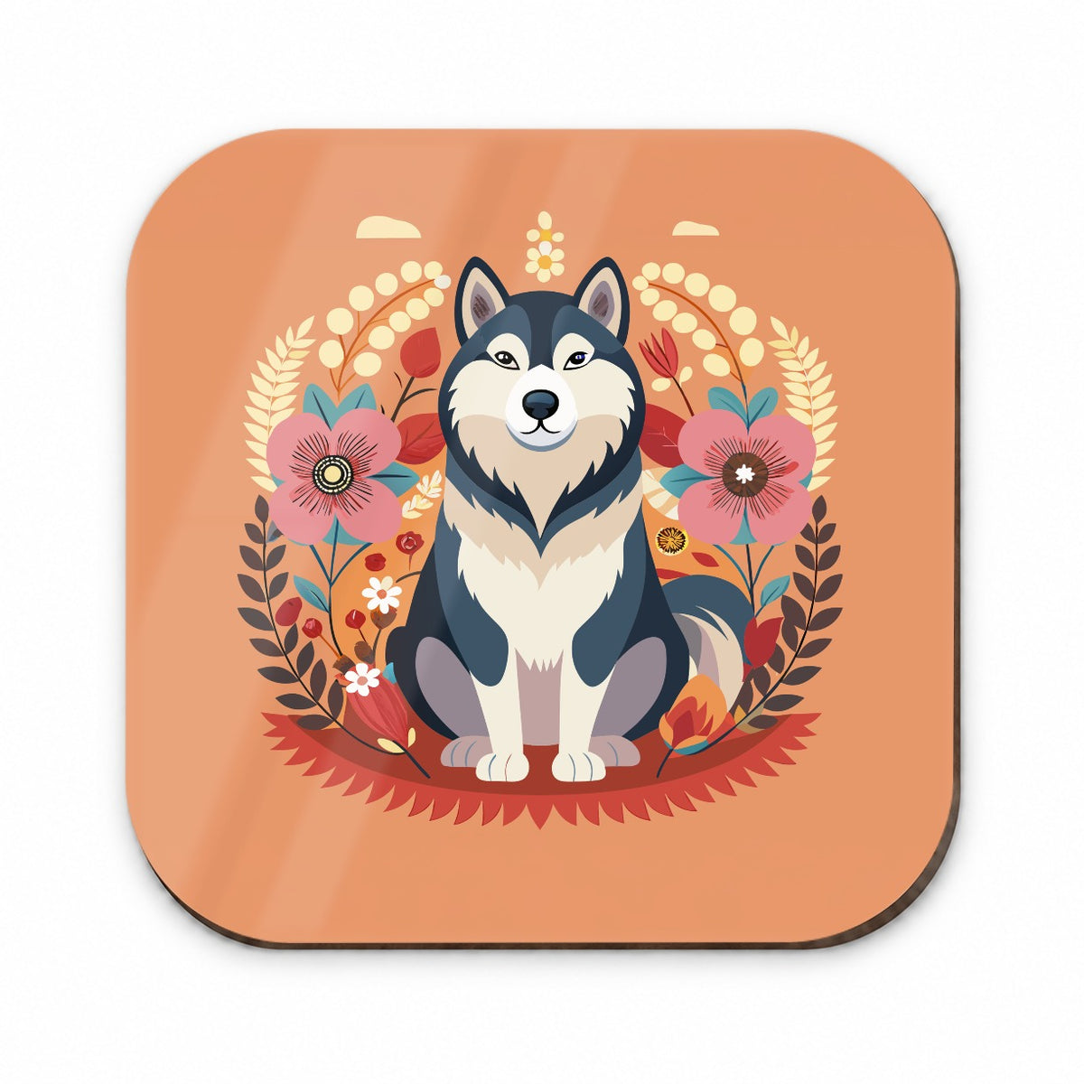 Alaskan Malamute Dog Floral Flowers Fridge Magnet