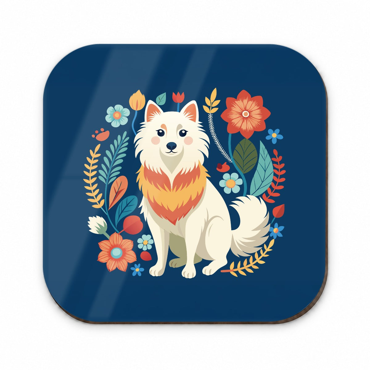 American Eskimo Dog Floral Flowers Fridge Magnet