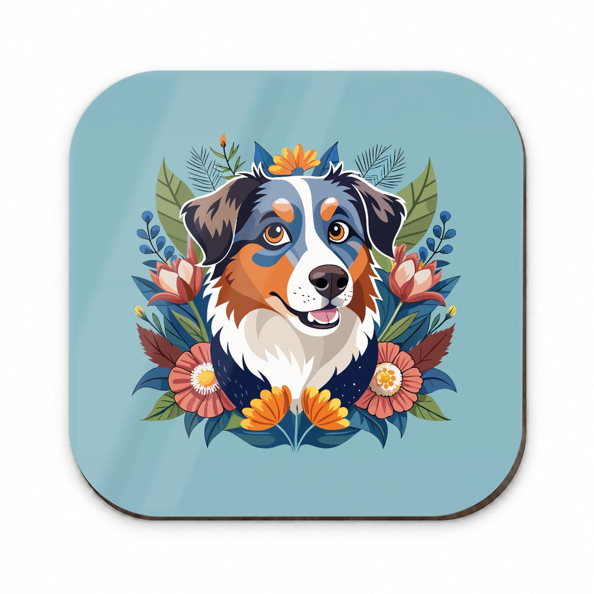 Australian Shepherd Dog Floral Flowers Fridge Magnet
