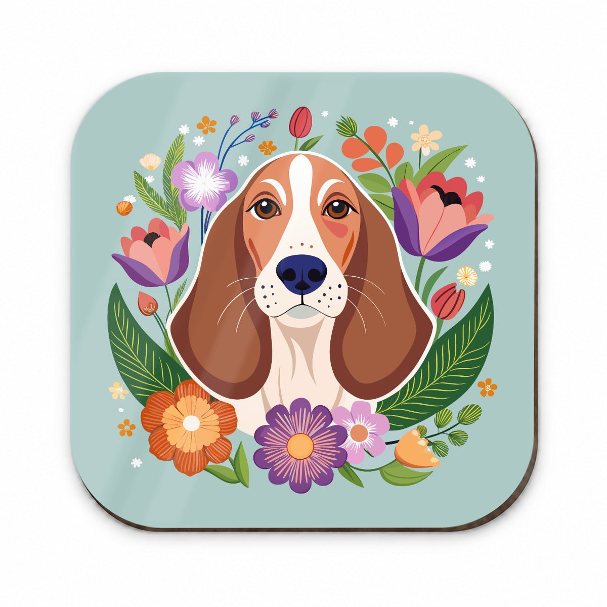Basset Hound Dog Floral Flowers Fridge Magnet