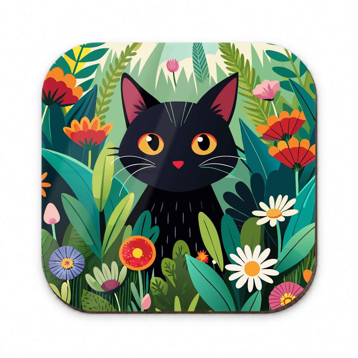 Black Cat Hiding in Flower Garden Fridge Magnet