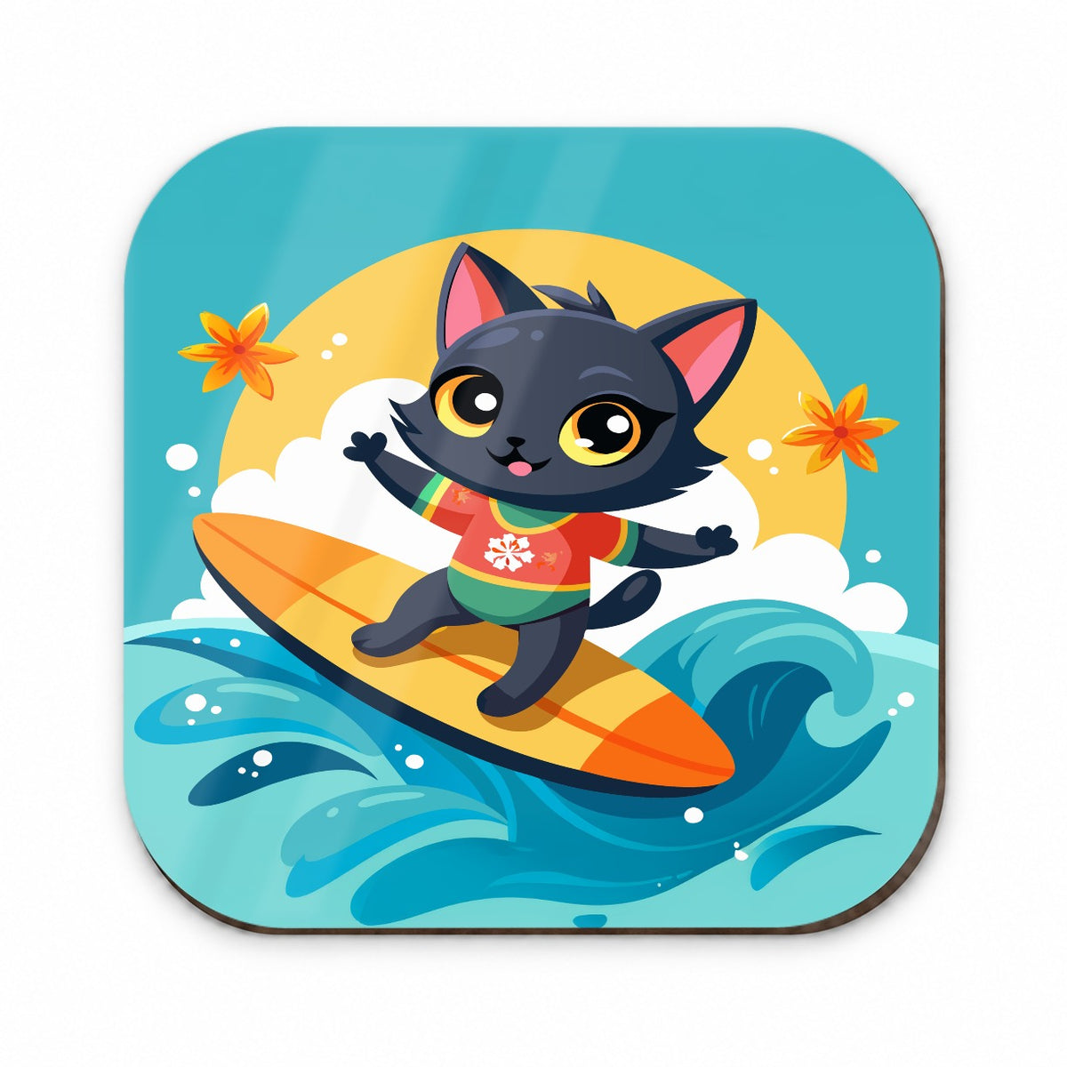 Black Cat Kitty Girl Surfing Fridge Magnet