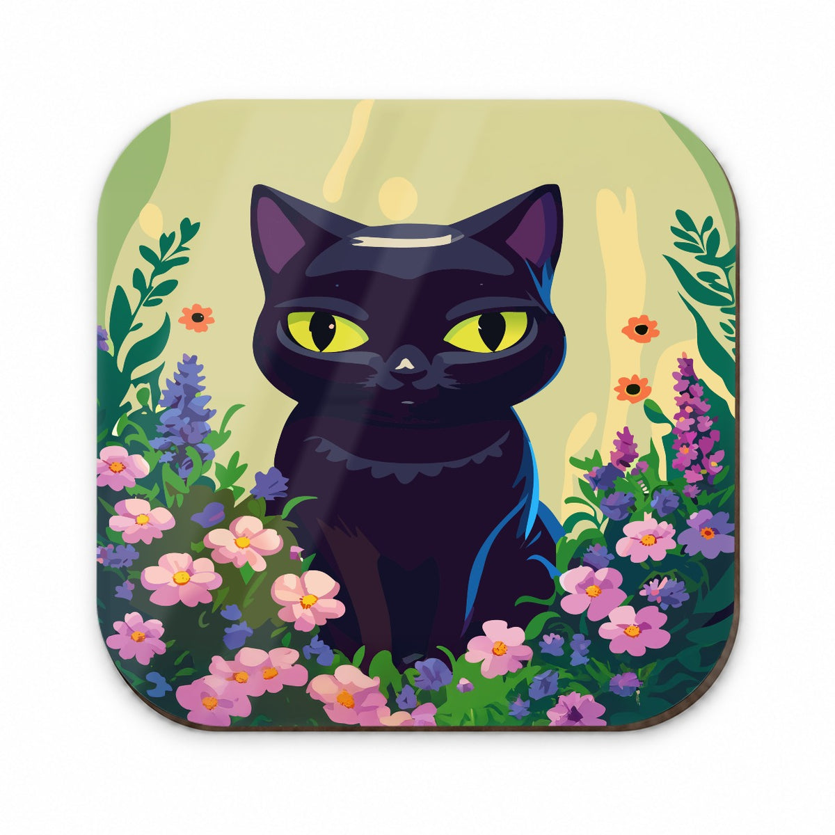 Black White Cat in Flower Garden Fridge Magnet