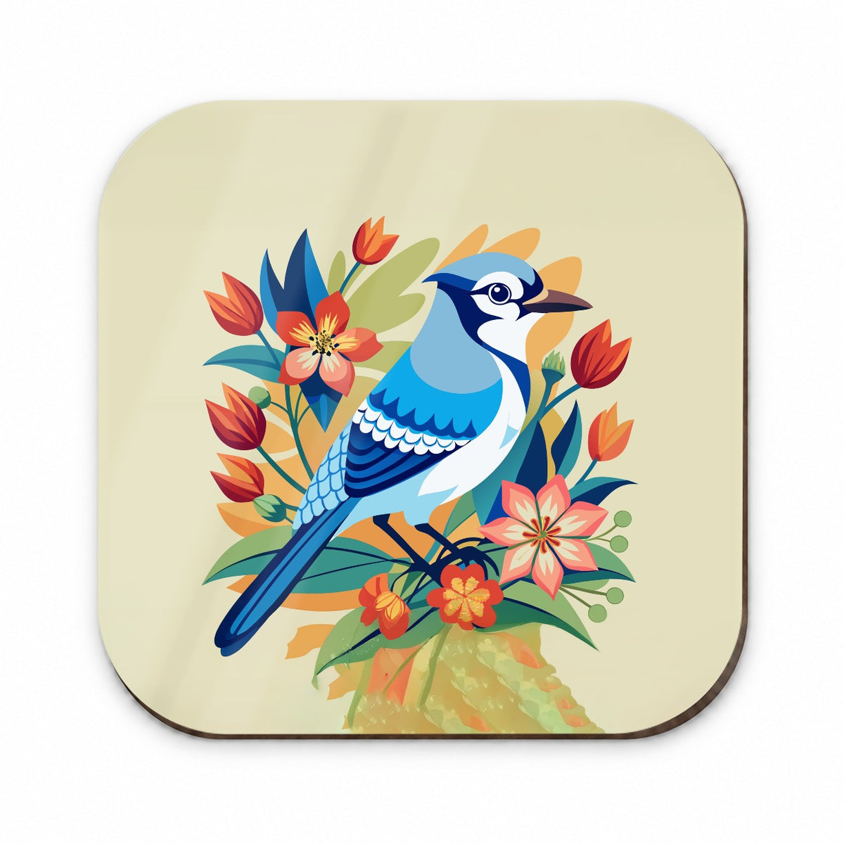 Blue Jay Floral Flowers Fridge Magnet
