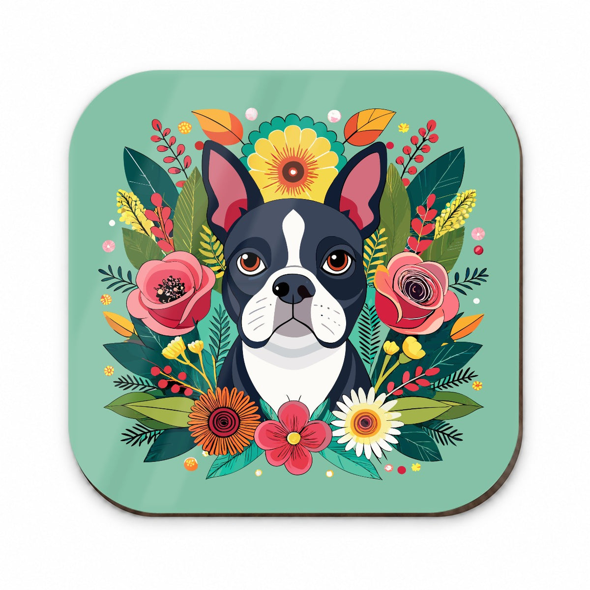 Boston Terrier Dog Floral Flowers Fridge Magnet
