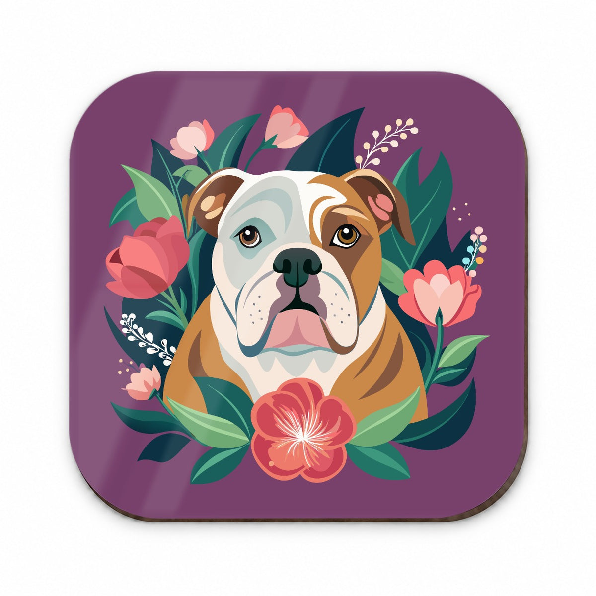 Bulldog Dog Floral Flowers Purple Background Fridge Magnet