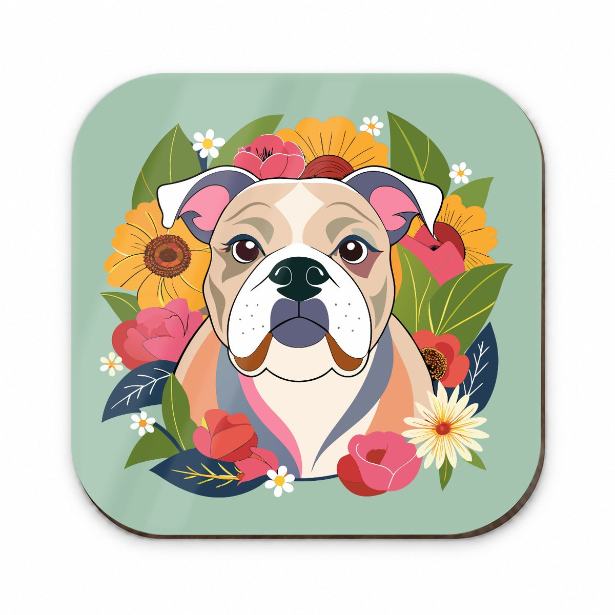 Bulldog Dog Floral Flowers Fridge Magnet