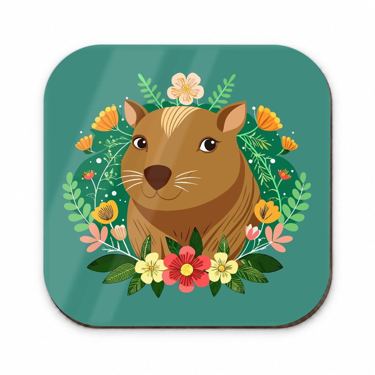 Capybara Head Floral Flowers Fridge Magnet