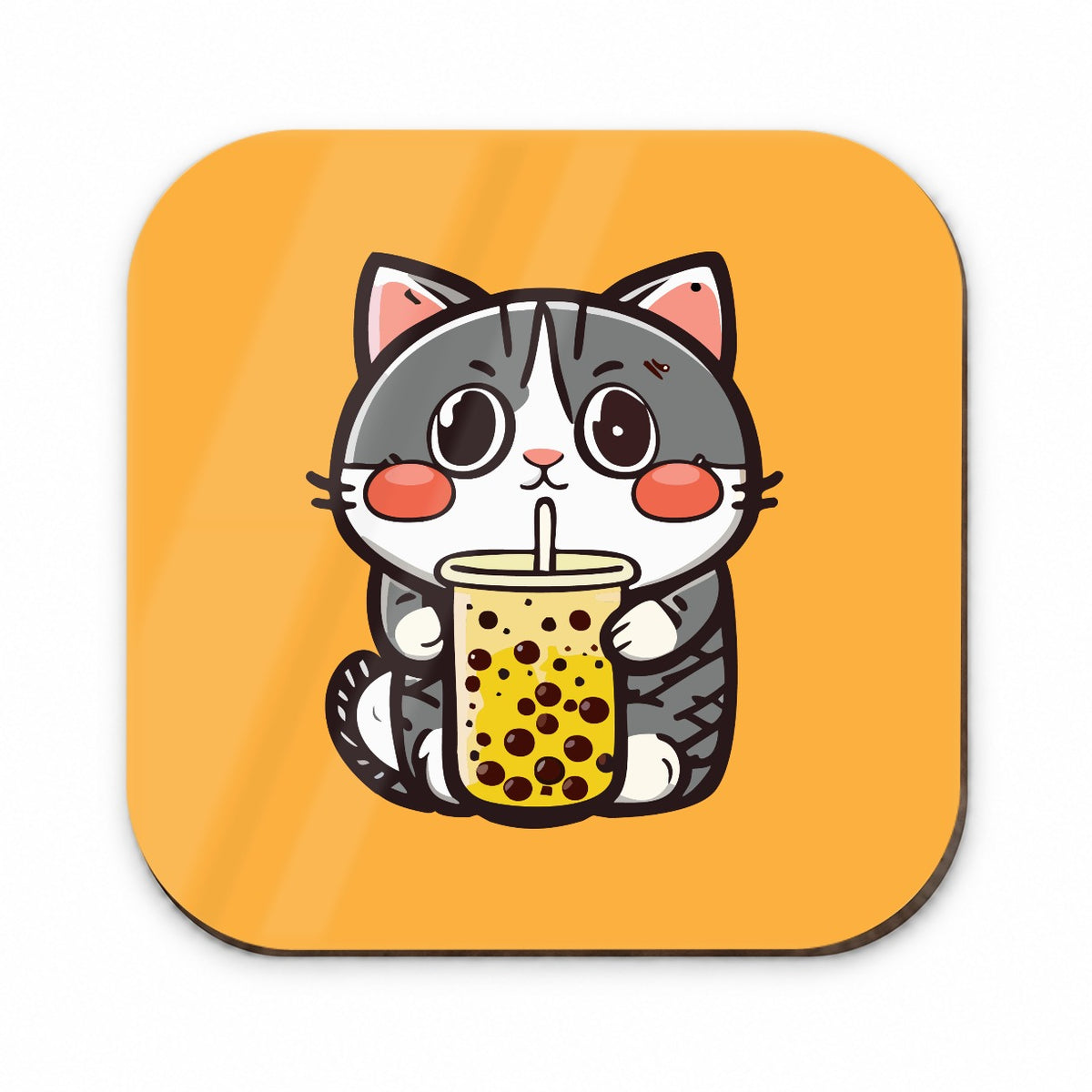 Cat Drinking Bubble Tea Fridge Magnet