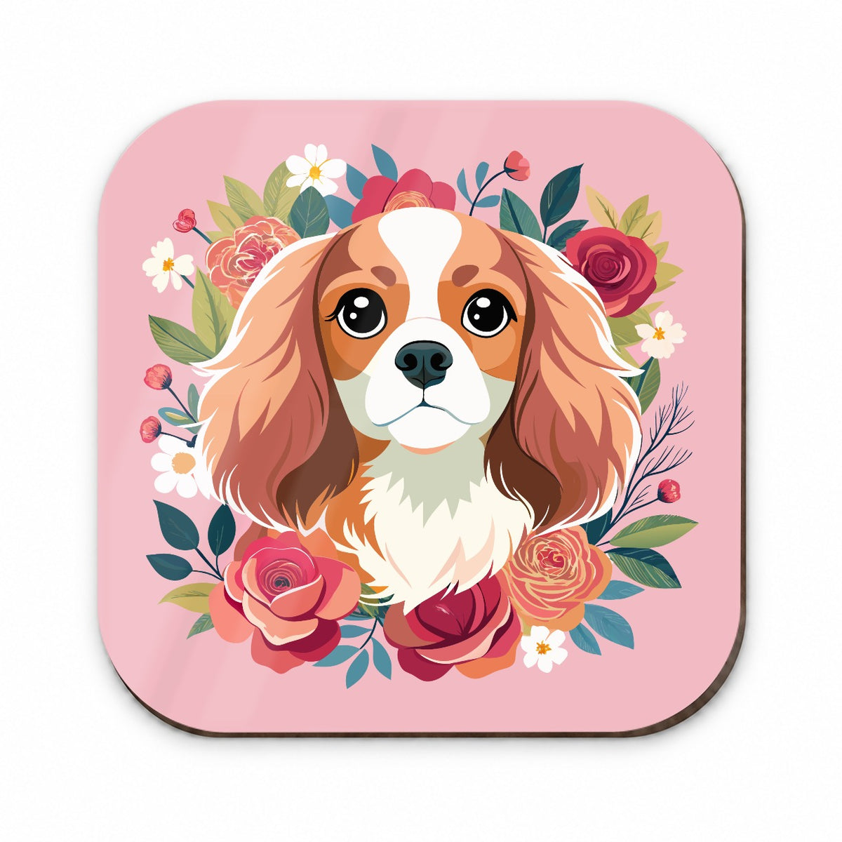 Cavalier King Charles Spaniel Dog Pink Floral Flowers Fridge Magnet