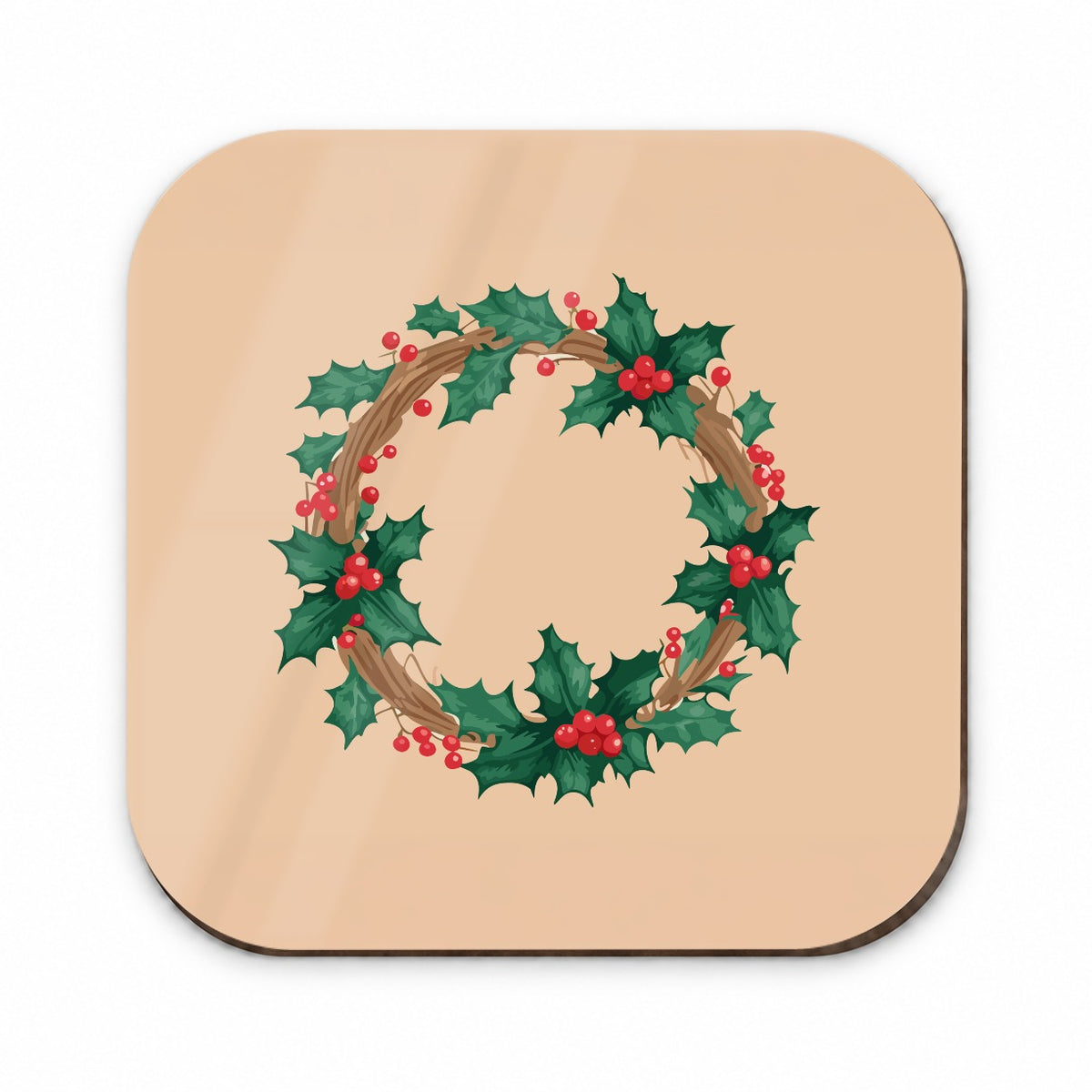 Holly Christmas Wreath Watercolor Fridge Magnet