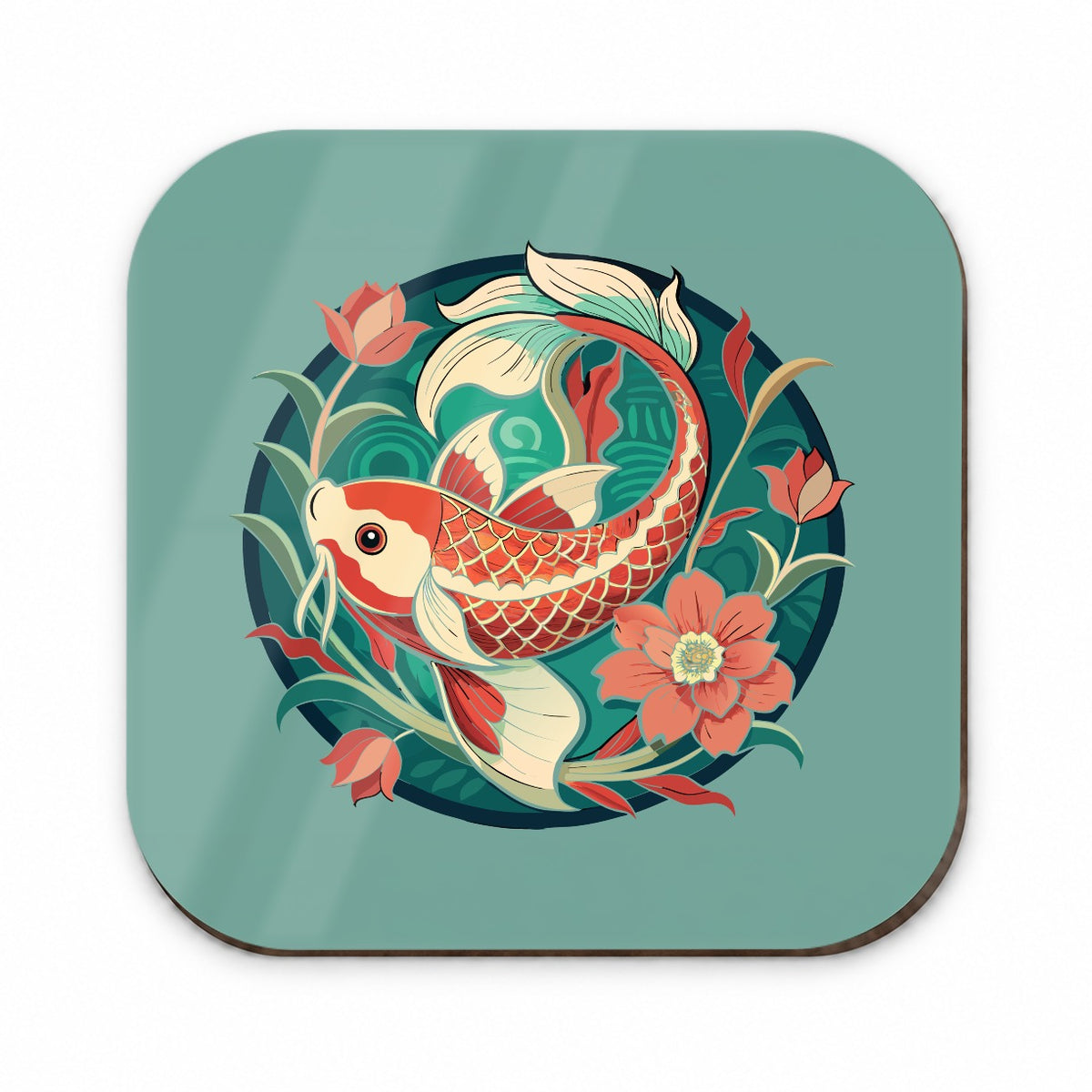 Koi Fish Floral Art Nouveau Flowers Elegant Fridge Magnet
