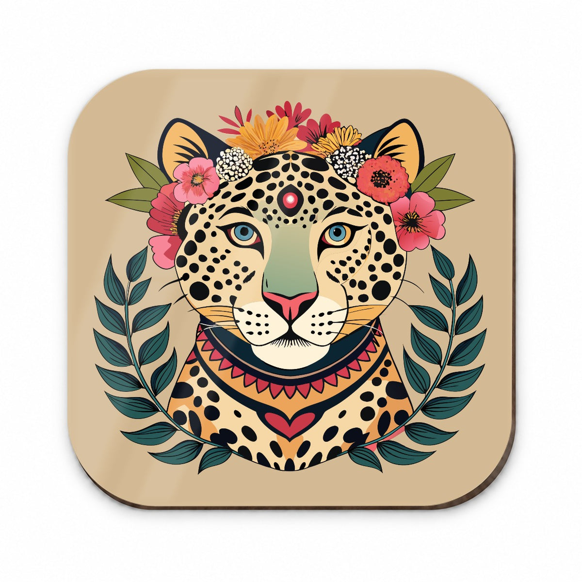 Leopard Head Floral Flowers Fridge Magnet