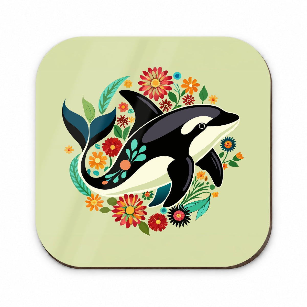 Orca Whale Floral Flowers Fridge Magnet