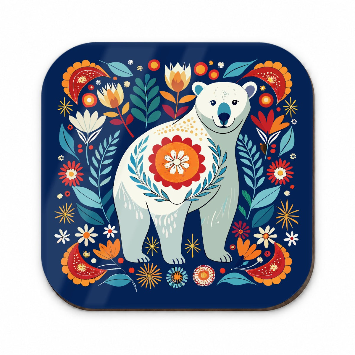 Polar Bear Floral Motif Fridge Magnet