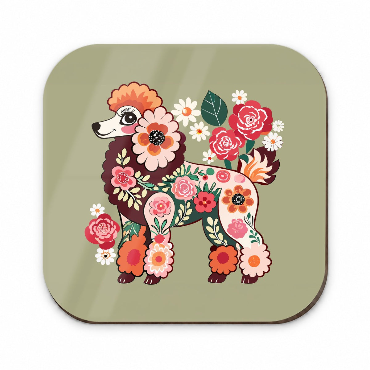 Poodle Dog Floral Motif Fridge Magnet