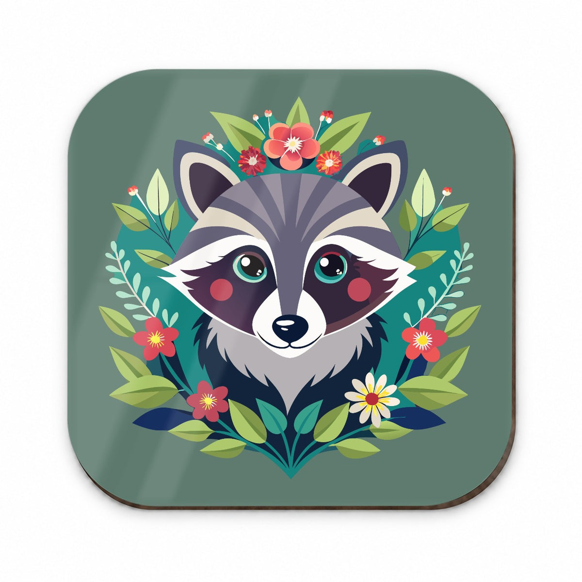 Raccoon in Floral Wreath Fridge Magnet