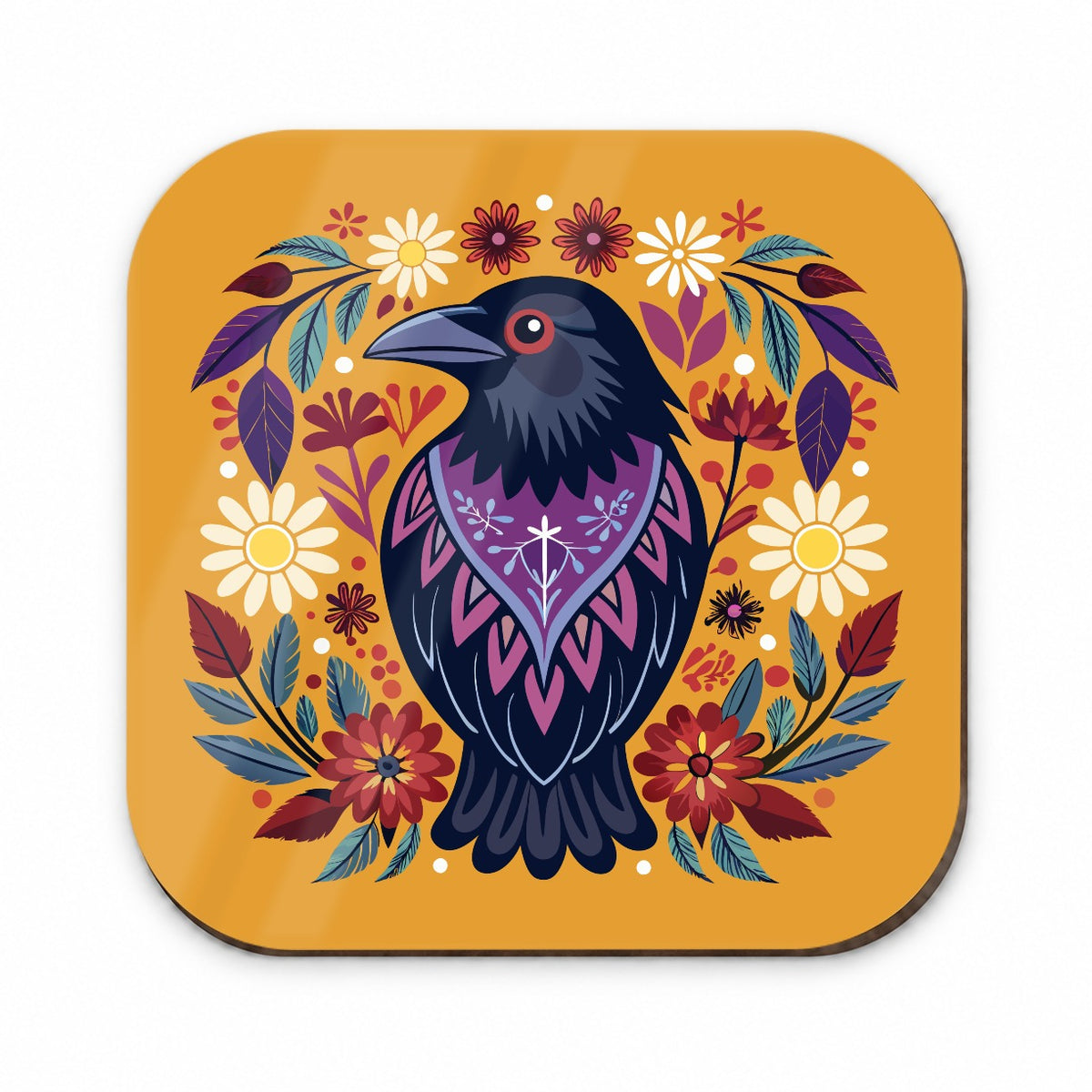 Raven Bird Floral Flowers Fridge Magnet