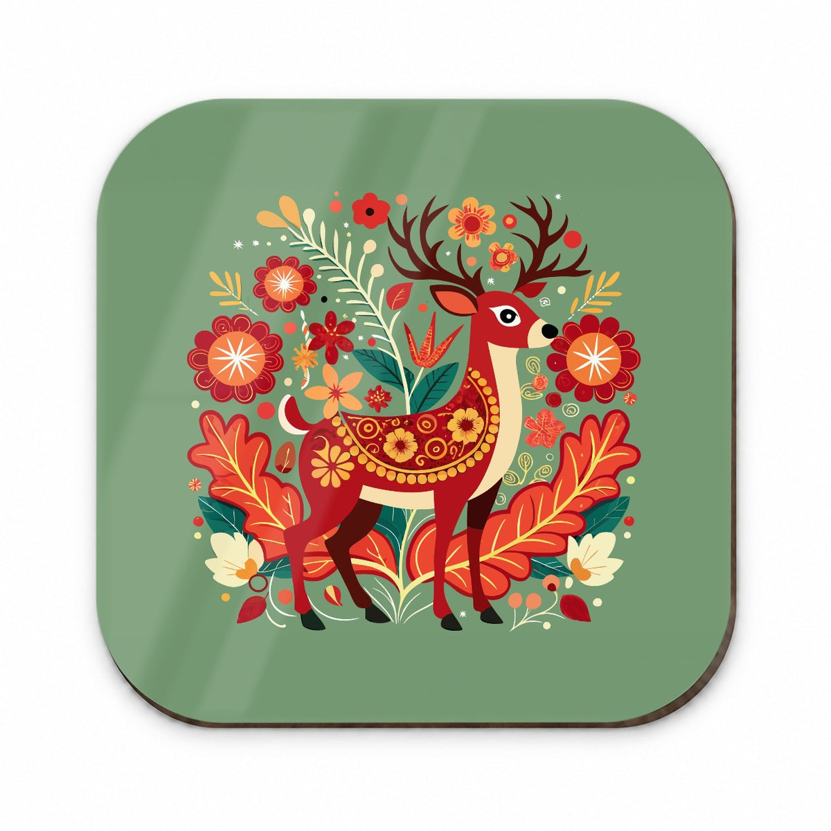 Reindeer Floral Flowers Fridge Magnet