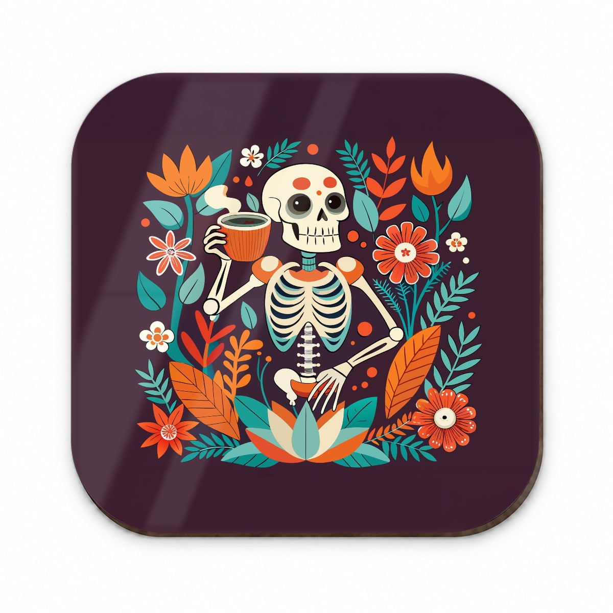 Skeleton Drinking Tea Funny Floral Flowers Fridge Magnet