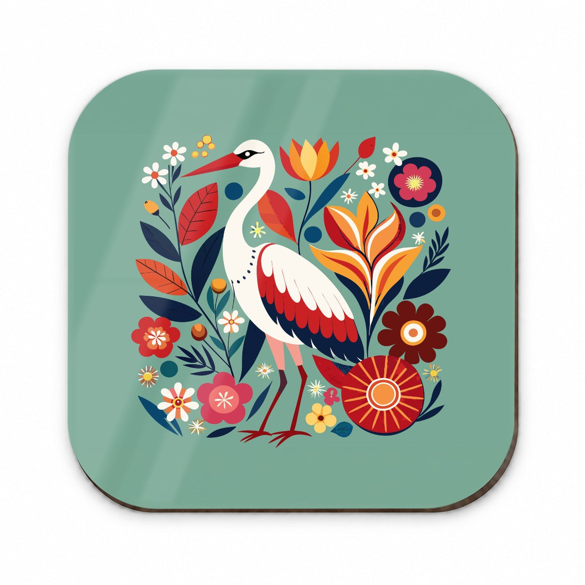 Stork Bird Floral Flowers Fridge Magnet