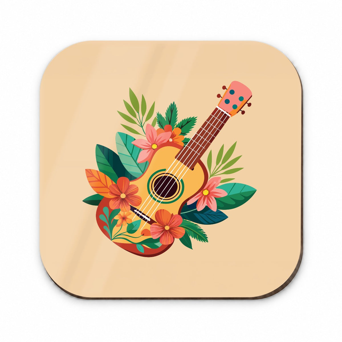 Ukulele Music Tropical Floral Motif Fridge Magnet
