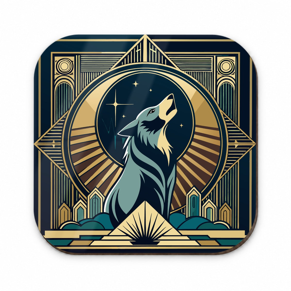 Wolf Howling at Moon Art Deco Fridge Magnet