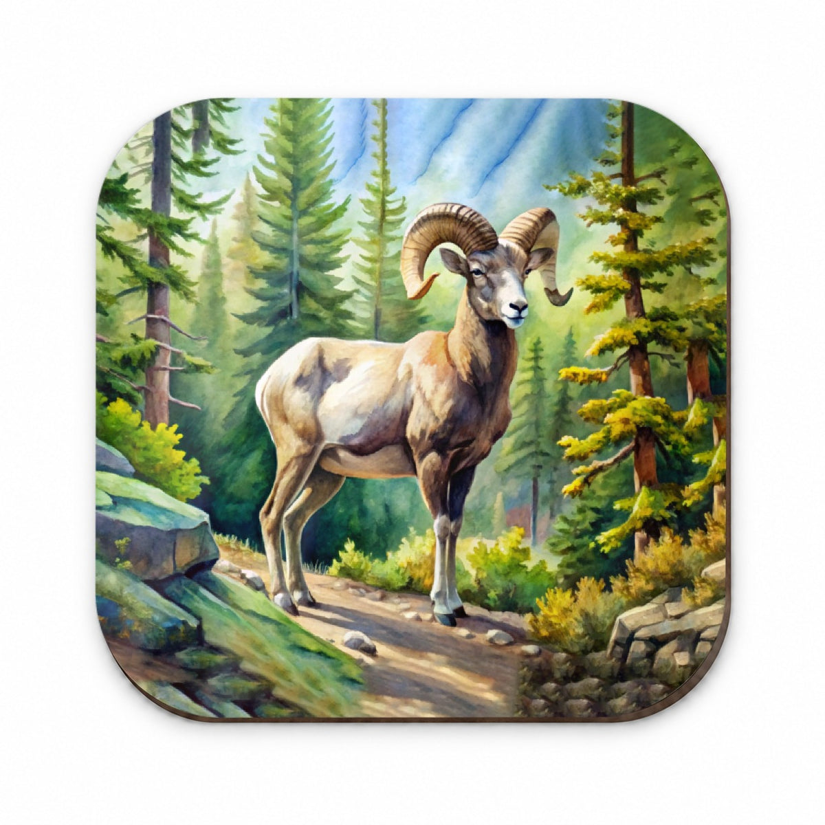 Bighorn Sheep In Forest Watercolor Fridge Magnet