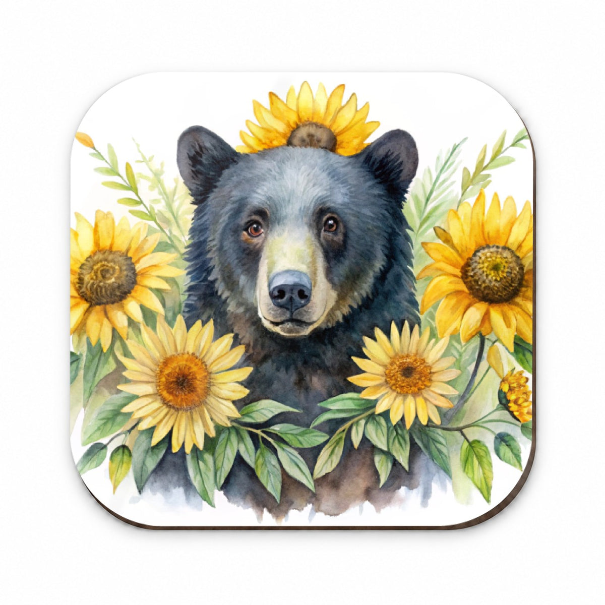 Black Bear Watercolor Design With Sunflowers Fridge Magnet