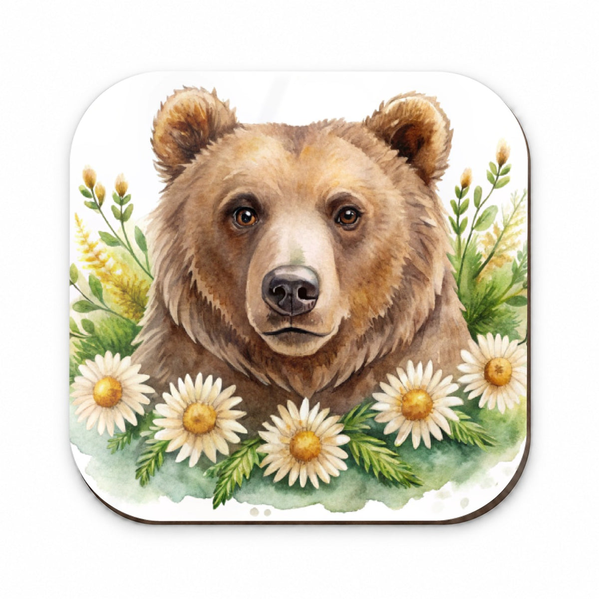 Brown Bear Watercolor Design With Daisies Fridge Magnet