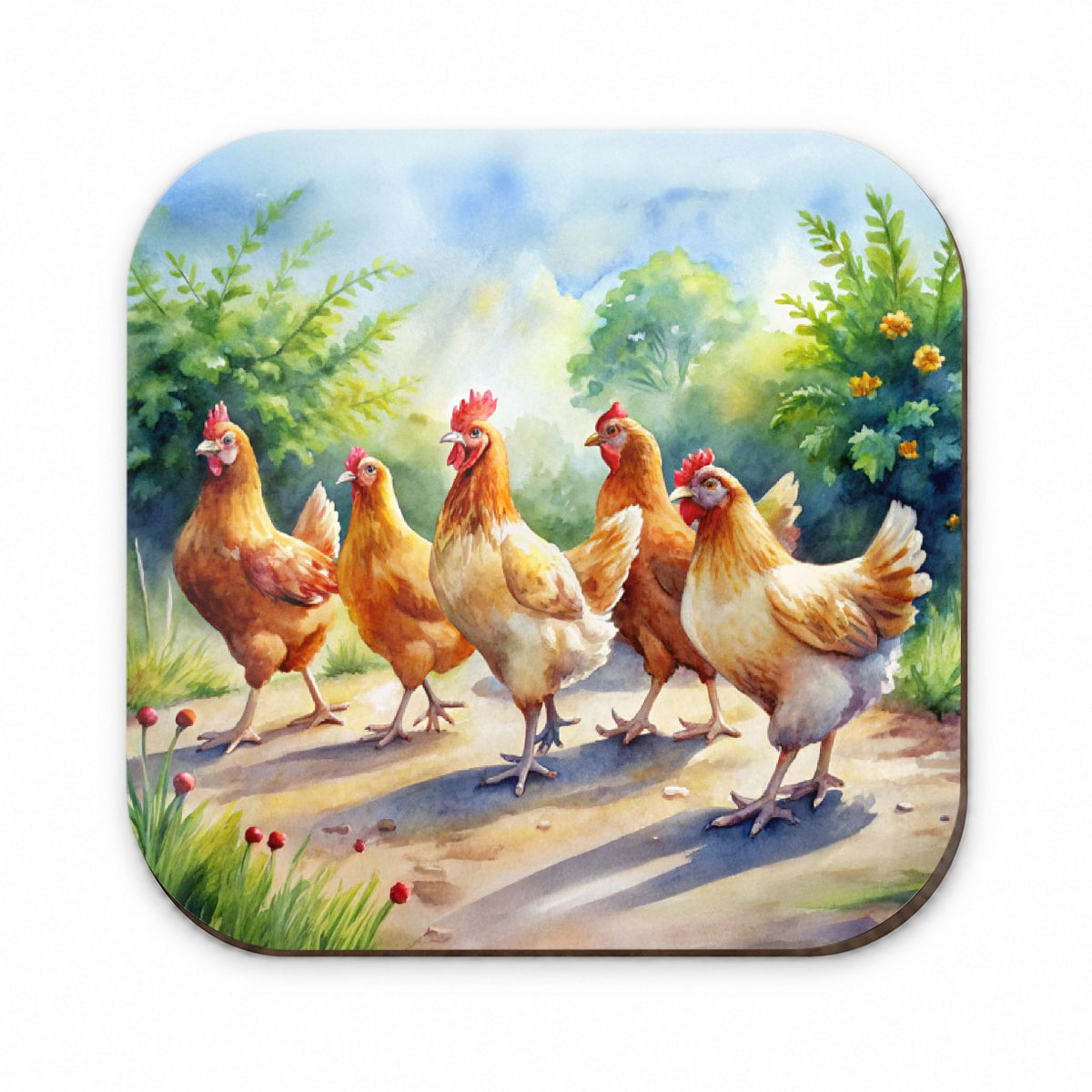 Chickens Walking Around Watercolor Fridge Magnet