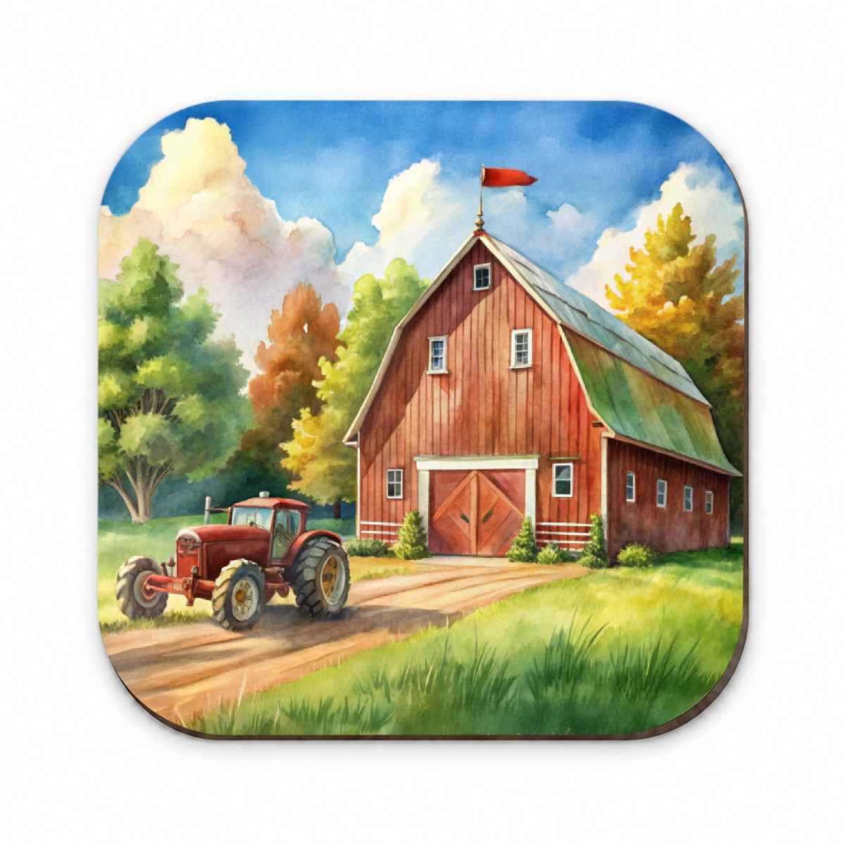 Classic Barn Tractor Watercolor Design Fridge Magnet