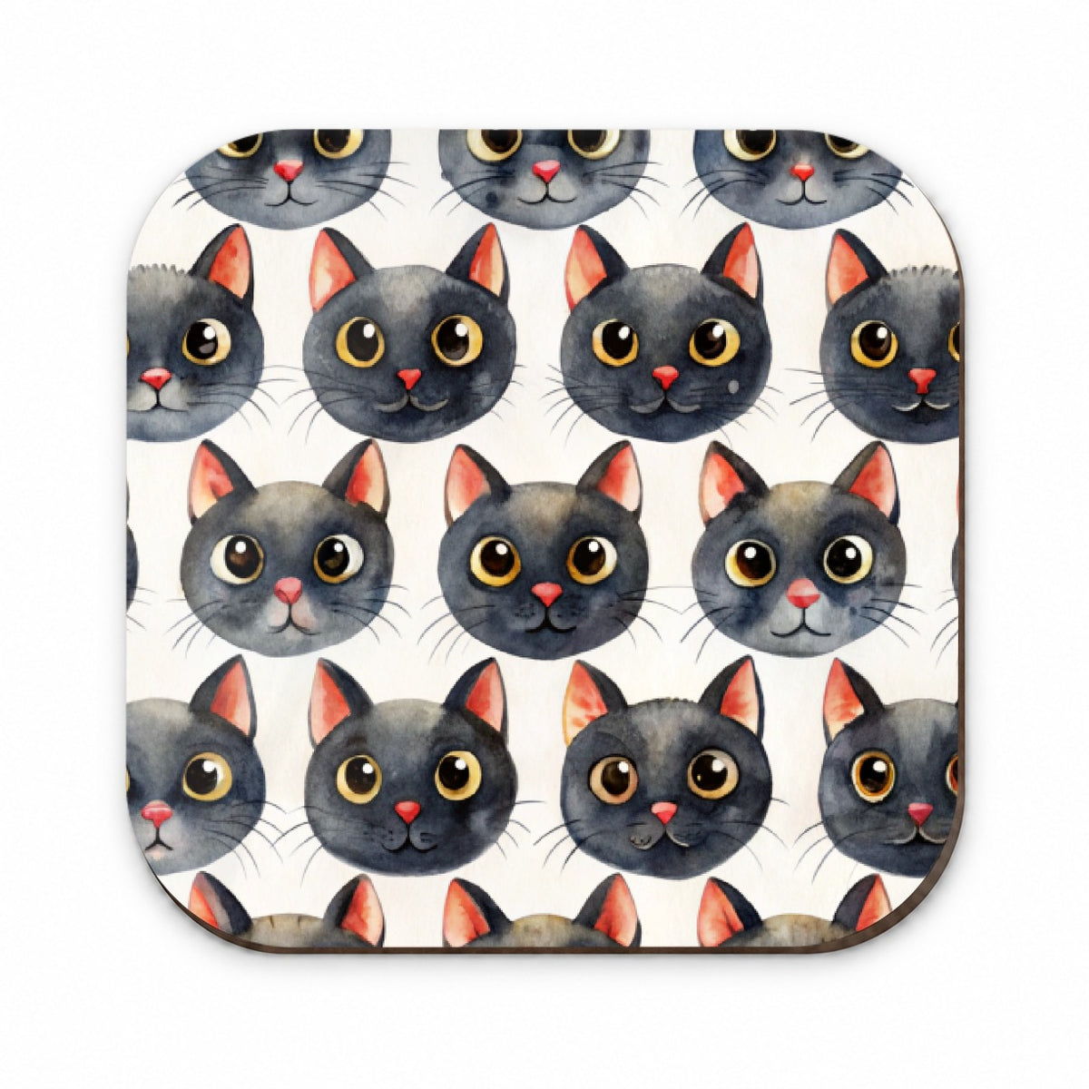 Cute Black Cat Faces Watercolor Fridge Magnet