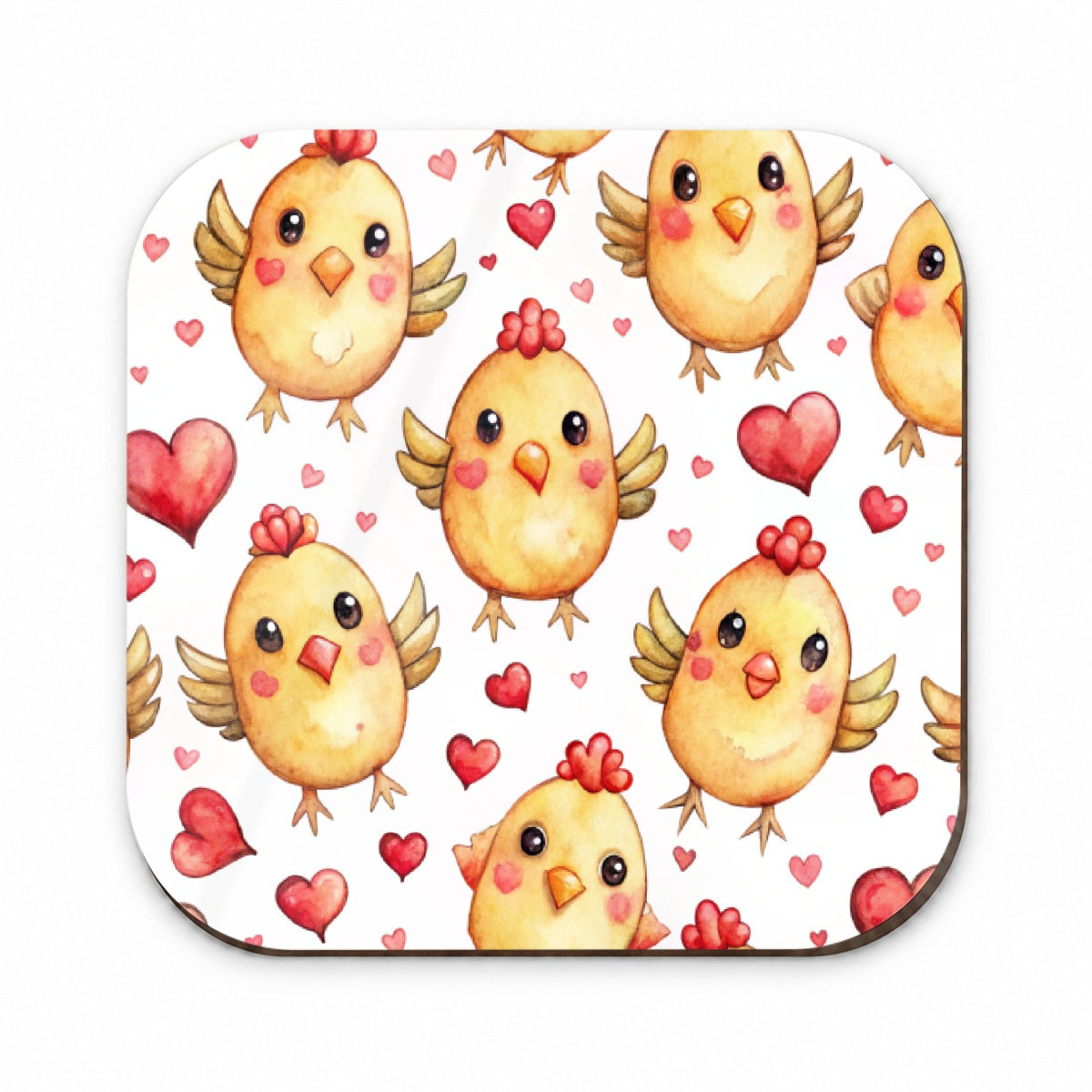 Cute Chickens Hearts Watercolor Fridge Magnet