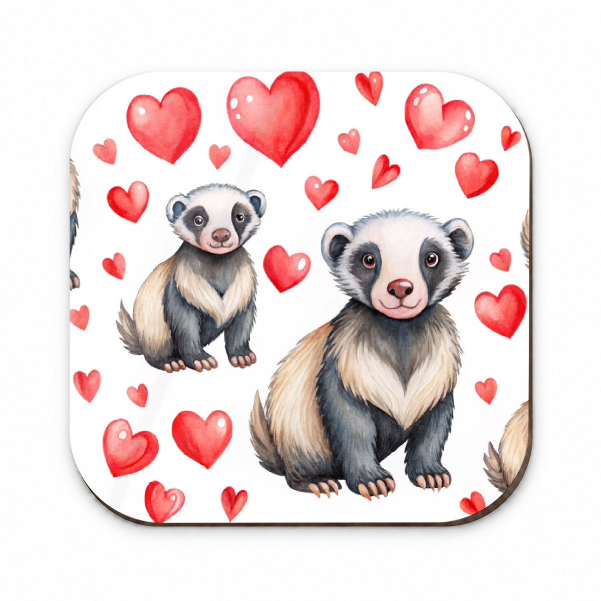 Cute Honey Badger Hearts Watercolor Fridge Magnet