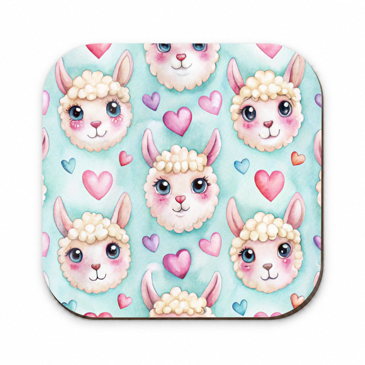 Cute Llama Faces Hearts Watercolor Fridge Magnet