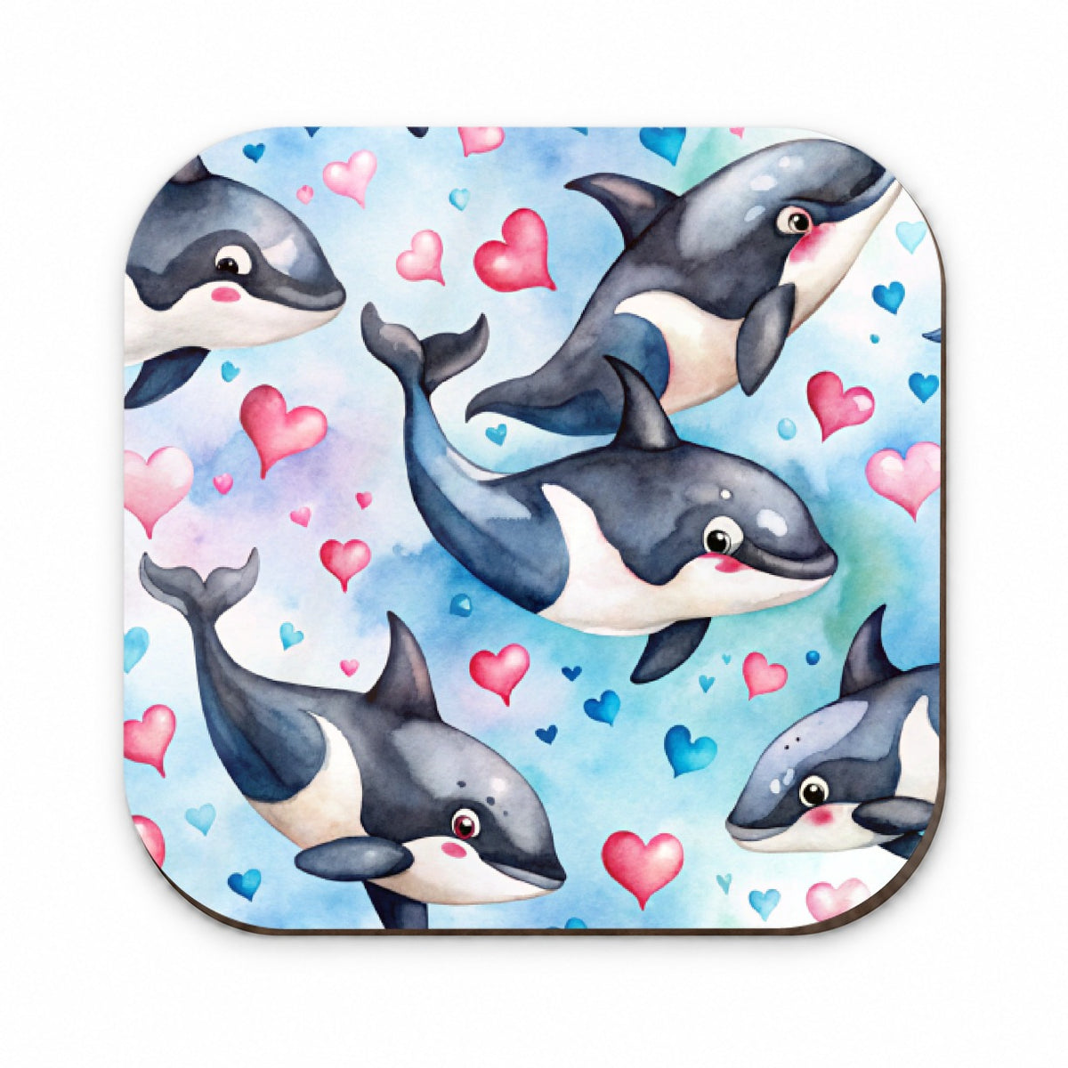 Cute Orcas Whales Hearts Watercolor Fridge Magnet