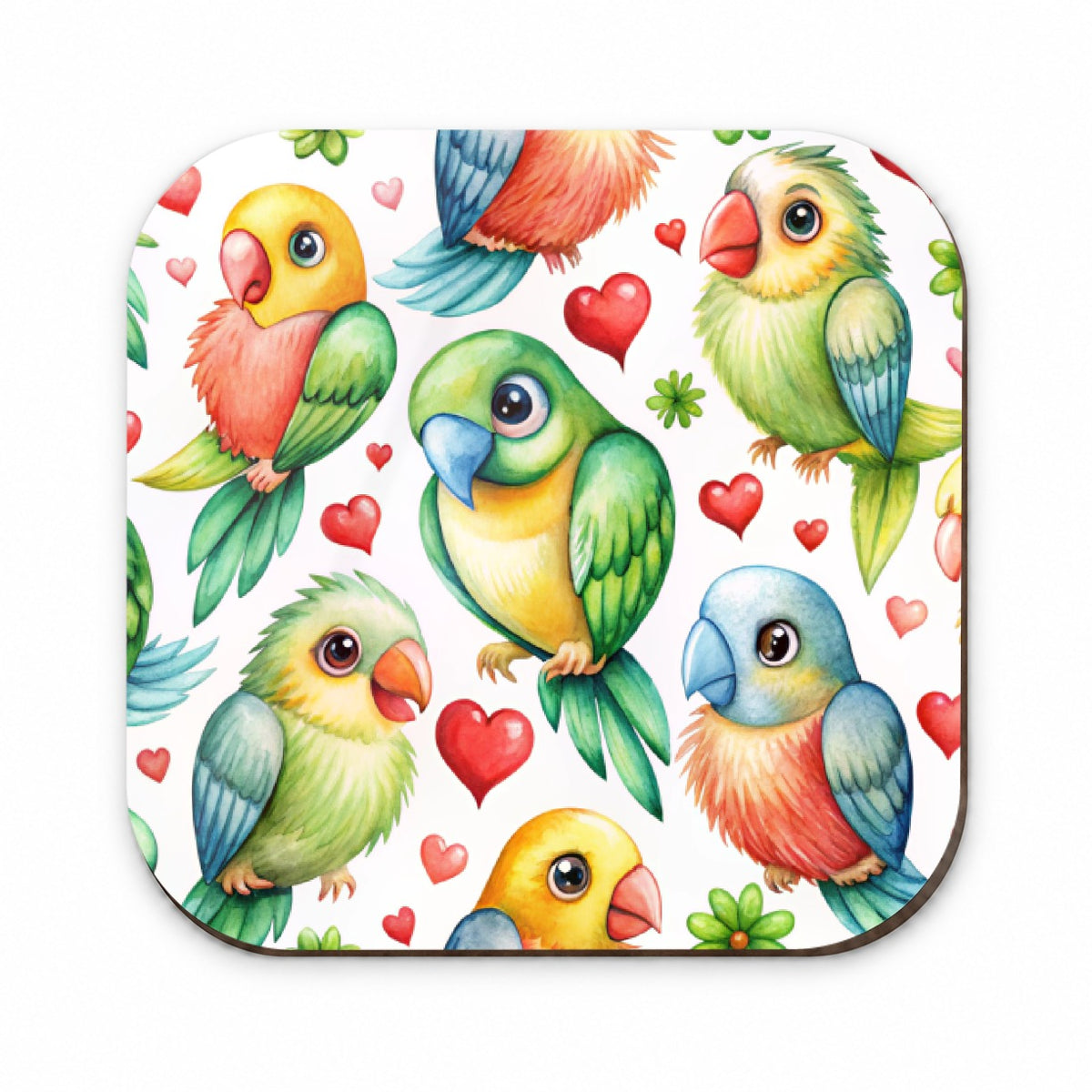 Cute Parrots Hearts Watercolor Fridge Magnet