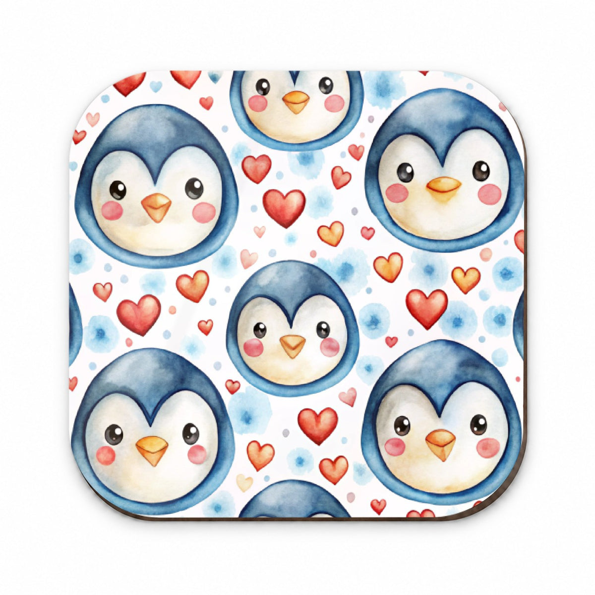 Cute Penguin Faces Hearts Watercolor Fridge Magnet