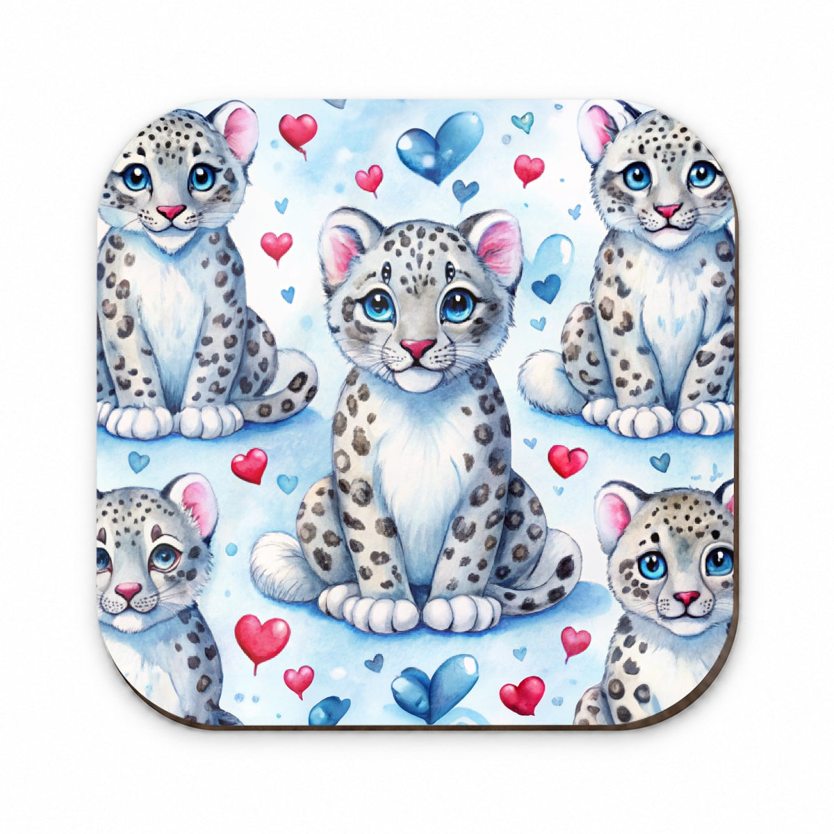 Cute Snow Leopard Hearts Watercolor Fridge Magnet