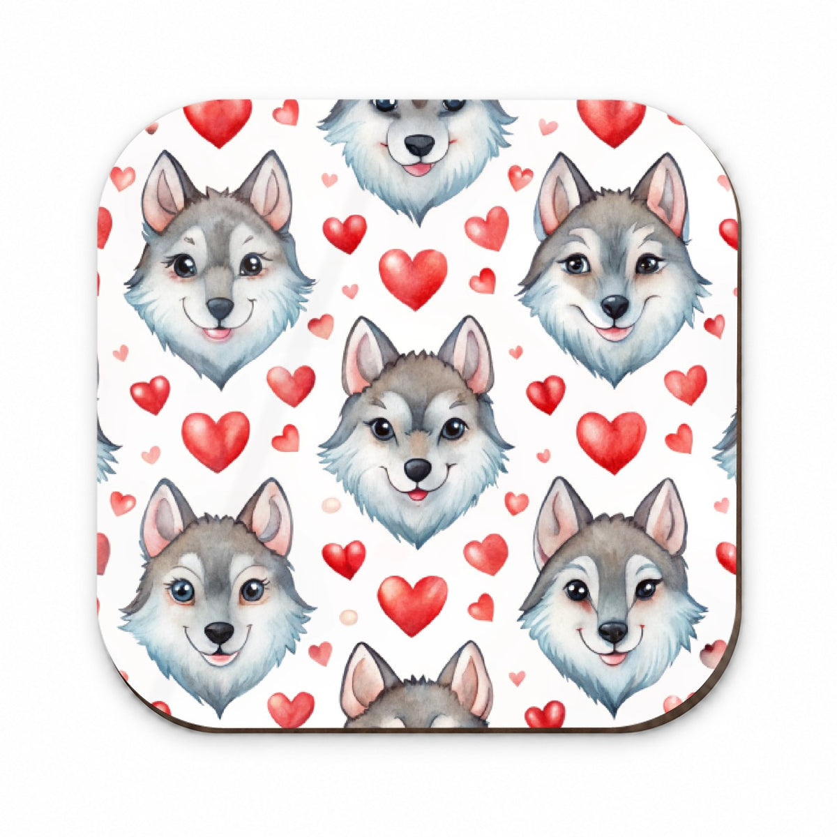 Cute Wolf Faces Hearts Watercolor Fridge Magnet