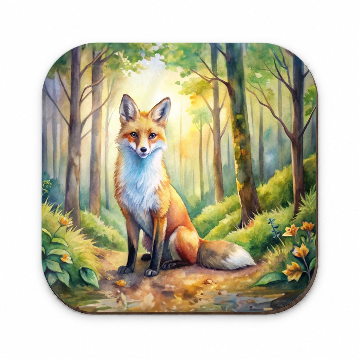Fox Sitting In Forest Watercolor Fridge Magnet