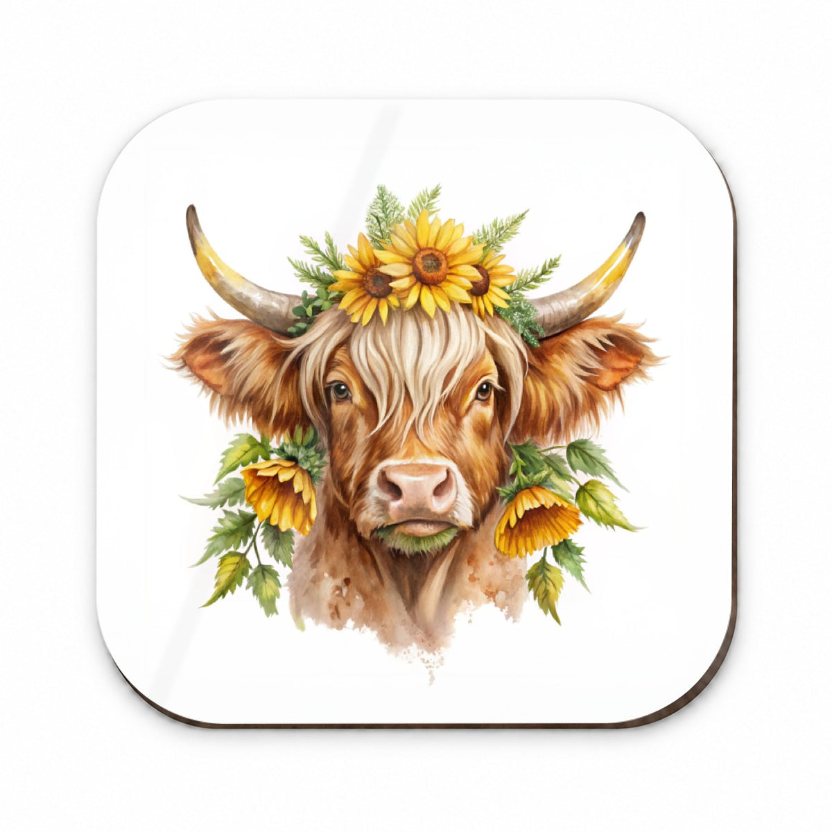 Highland Cow Watercolor Design With Sunflowers Fridge Magnet